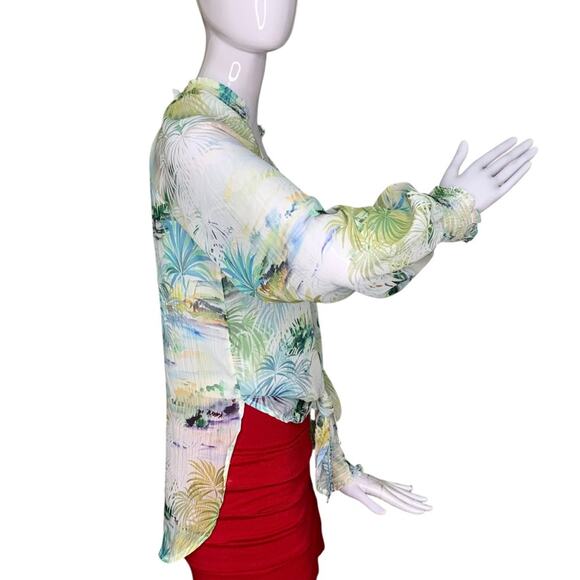 Guess NWT Charisse Chiffon Blouse Long Sleeve Tropical Print High Low Size M - Picture 6 of 14